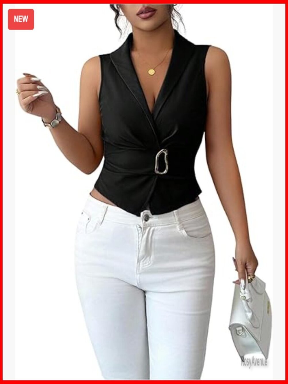 Wrap V Neck Blouse Metal Bow Tie Back Cinched Waist Crop Tank Tops